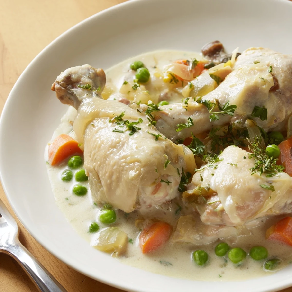 Chicken Fricassee mit Erbsen Karotten