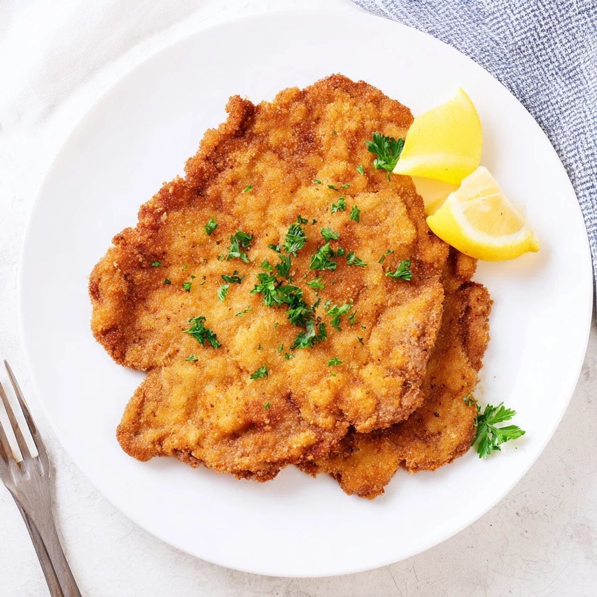 Zarte Wiener Schnitzel, goldbraun gebraten und mit frischer Zitrone serviert.
