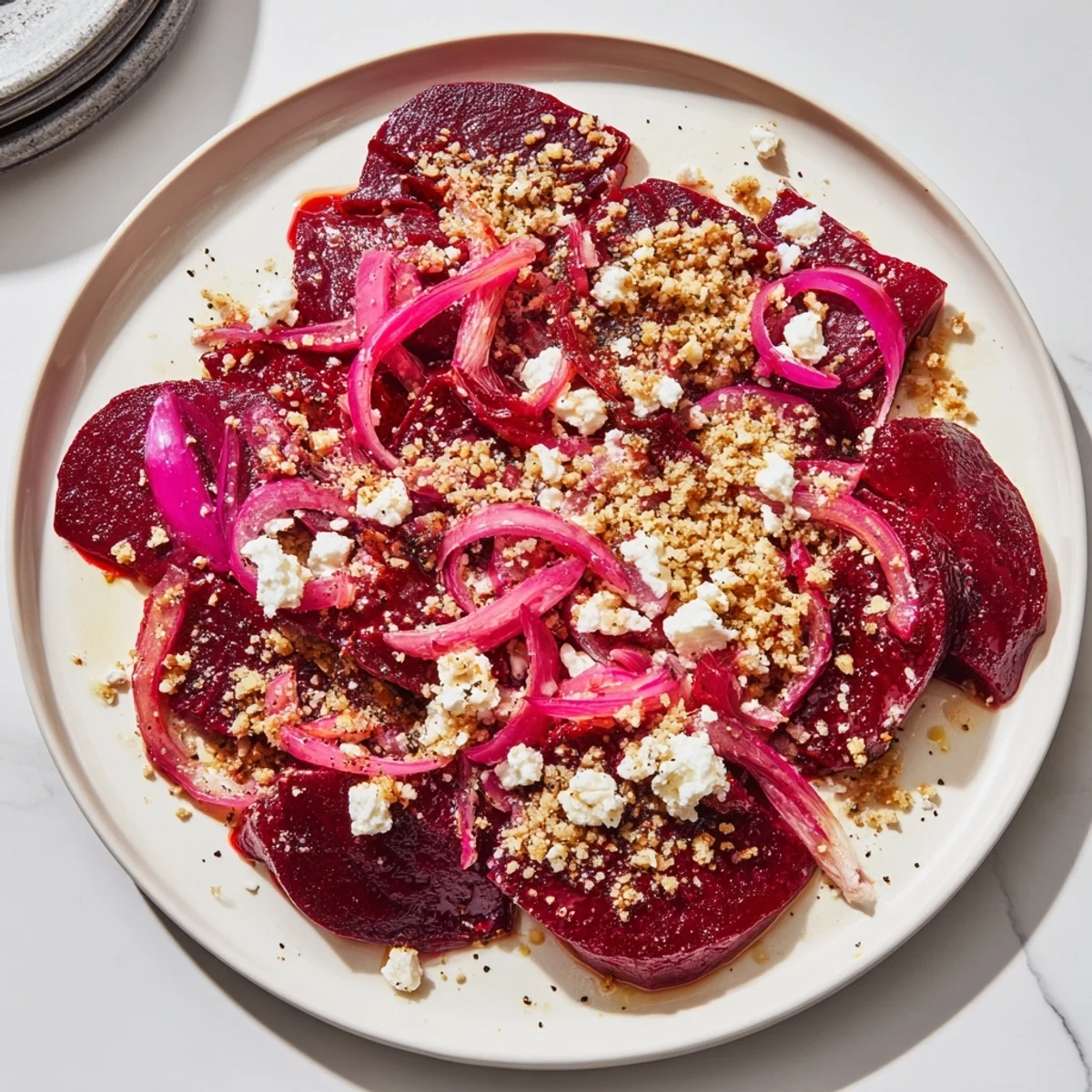 Fragrant warm beet salad with toasted rye breadcrumbs, perfect for a European-style lunch.