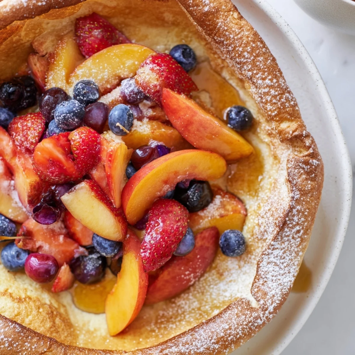 Fluffige deutsche Pfannkuchen mit Obst