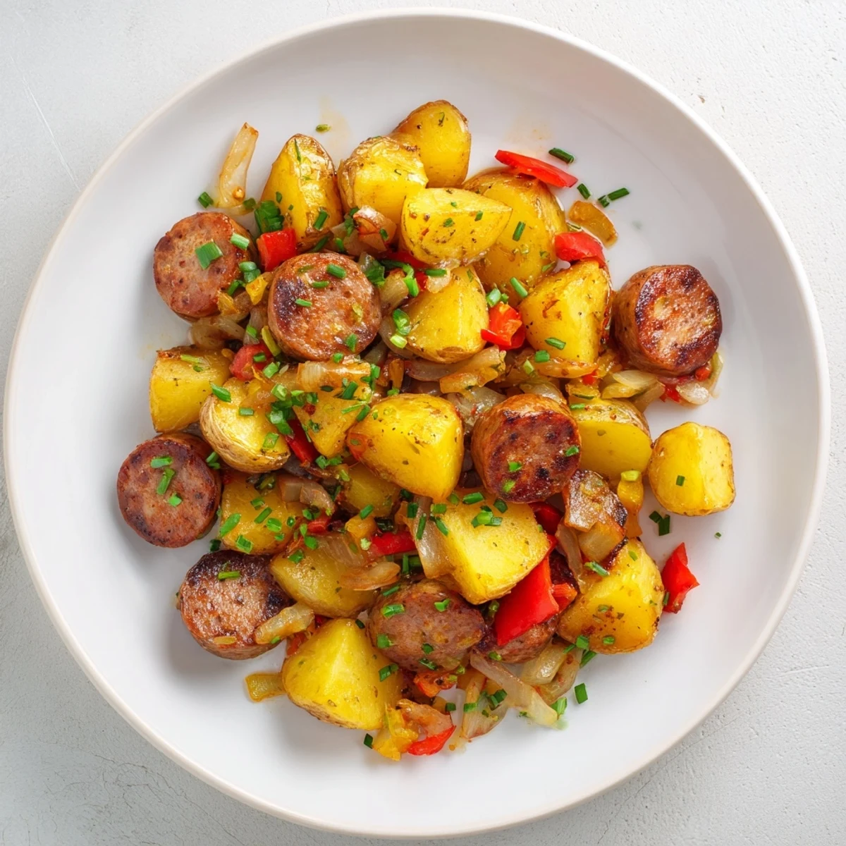 Golden, crispy Breakfast Bratwurst Hash with herbs, a savory skillet meal perfect for breakfast.