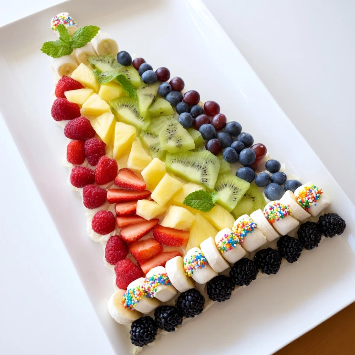 Vibrant and beautiful, this Happy Birthday cake slice fruit board features a colorful array of fresh fruit.