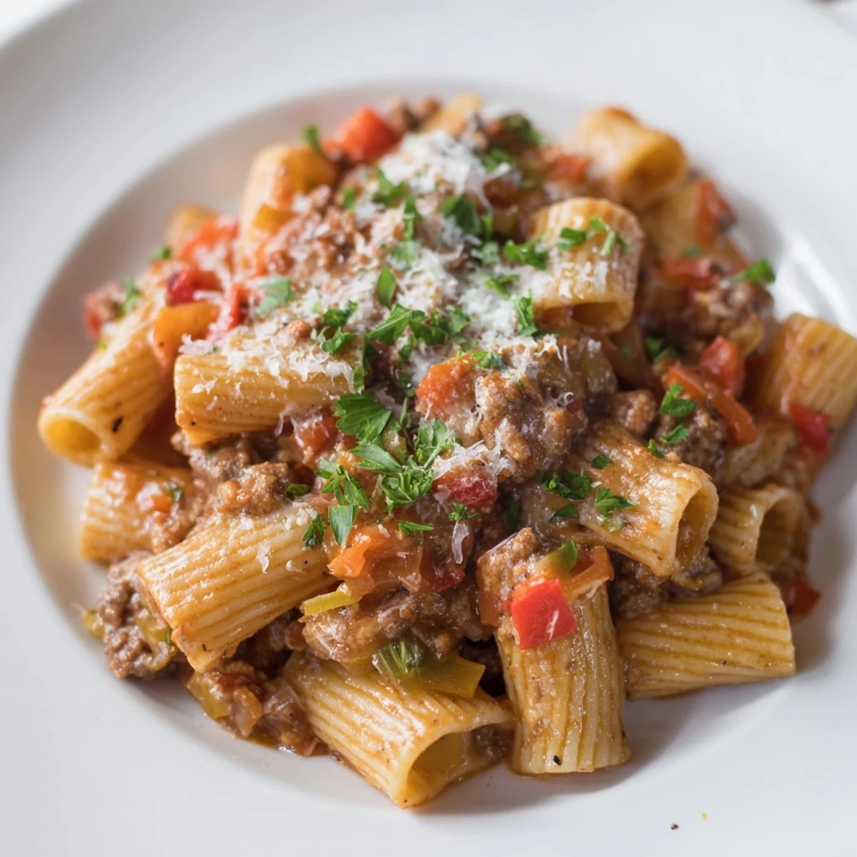 One-Pot Diavola Spicy Pasta simmering in a large pot, a vibrant Italian meal with red pepper flakes visible.