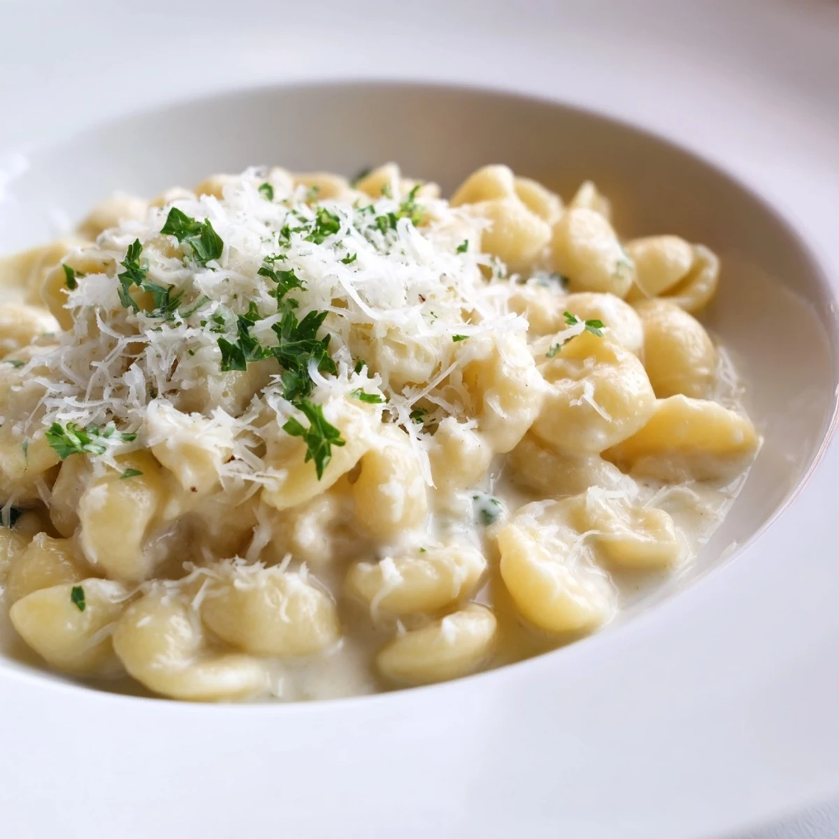 Steaming bowl of 15-Minute Garlic Parmesan Pasta, creamy and perfectly coated with grated Parmesan cheese.