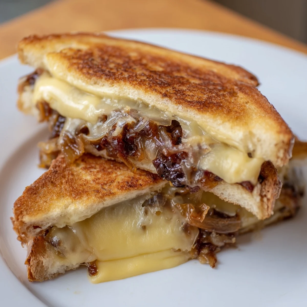 A rich, golden Bacon Jam Grilled Cheese oozing with melted cheese and smoky, sweet bacon.