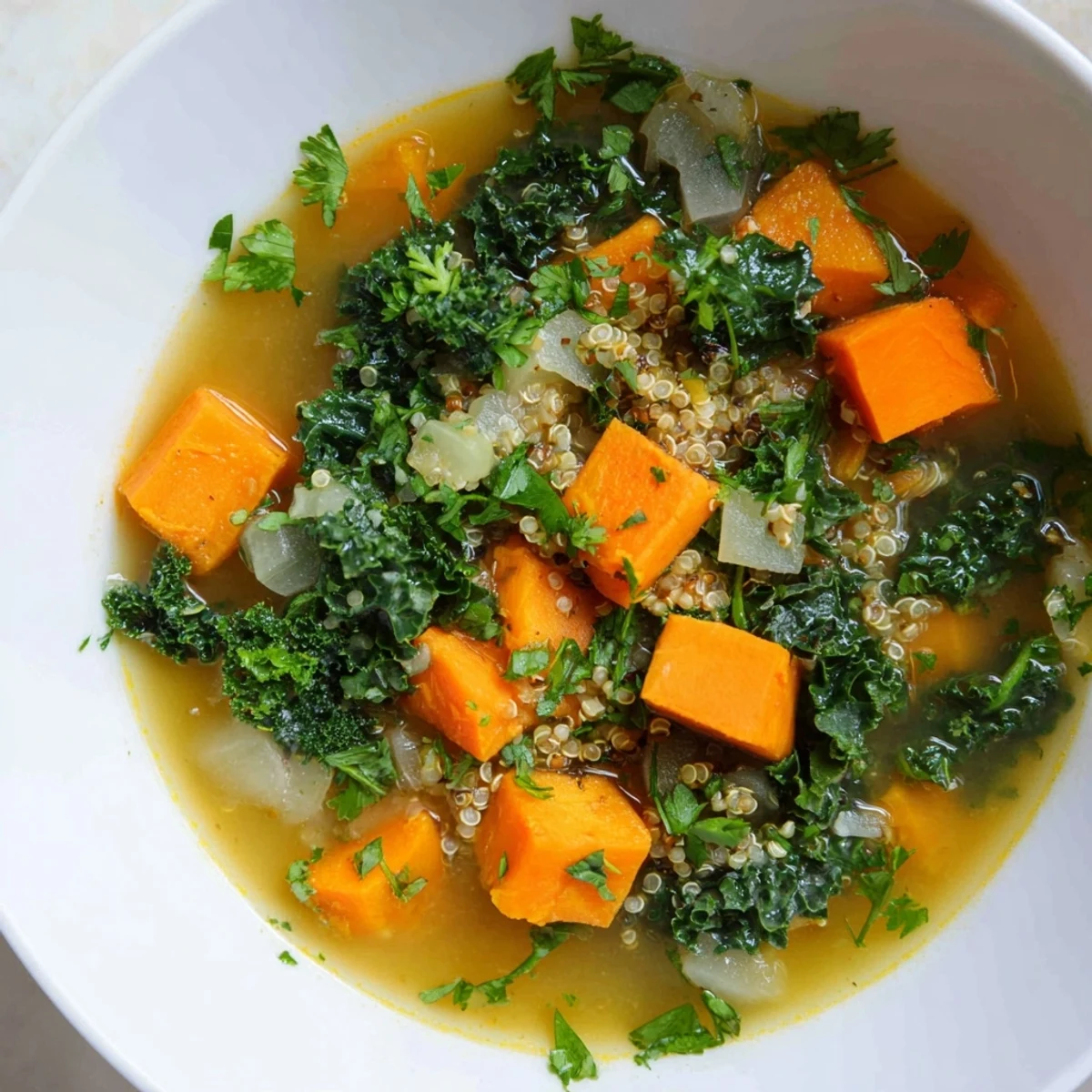 Hearty bowl of Nourishing Winter Veggie Soup, steaming and ready for a comforting, healthy dinner.