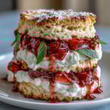 Köstliche, hausgemachte Erdbeer-Basilikum-Shortcake-Biskuits, perfekt für einen süßen Nachmittag.