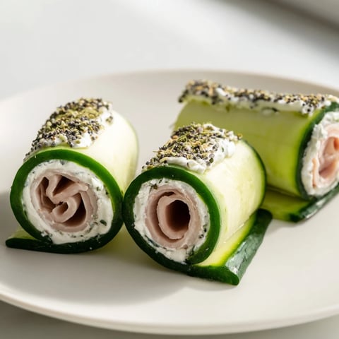 Cucumber roll-ups feature fresh cucumber spirals filled with creamy cheese and turkey.