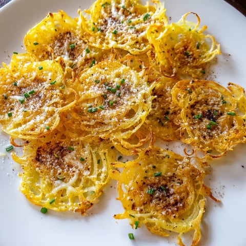 Crispy Onion Cheese Chips, air-fried to golden perfection, are topped with melted cheese and fresh herbs, ready to serve.