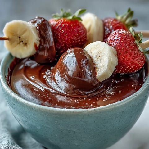 Köstliche Boozy Chocolate Fondue-Kreation mit zarten Kuchenwürfeln, knusprigen Brezeln und cremig schmelzender Schokolade im Kerzenlicht.