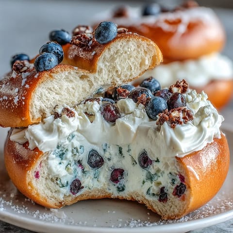 1. Blueberry Burst Protein Bagels mit cremigem griechischem Joghurt-Frosting  
