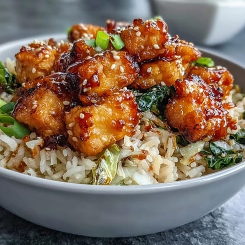 Crispy Sesame Tofu Fried Rice mit knusprigen Goldtöpfen und viel Gemüse für schnelle Abendessen-Liebhaber.