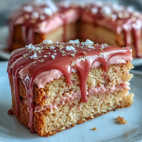 Rosé-Velvet-Torte mit goldener Glasur und elegantem Rosé-Akzent.  