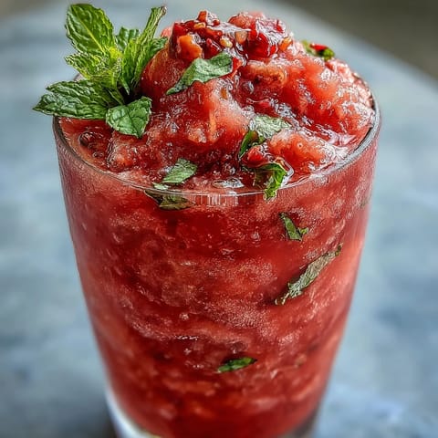 Schmeckt nach saftiger Wassermelone und Minze, dieser Wassermelonen-Minz-Frosé ist eine leichte Erfrischung.
