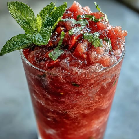 Erfrischendes Wassermelonen-Minz-Frosé, ein gefrorener Rosé-Mocktail, perfekt für den Sommer.