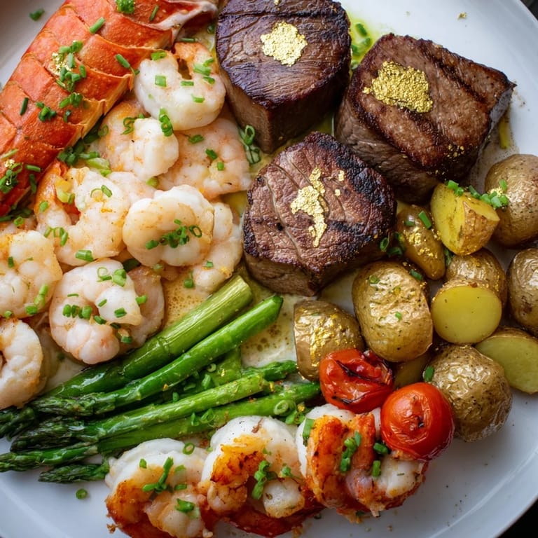 Opulent Golden Heart Luxury Platter with its seafood, meats, and edible gold, perfect for celebrations.