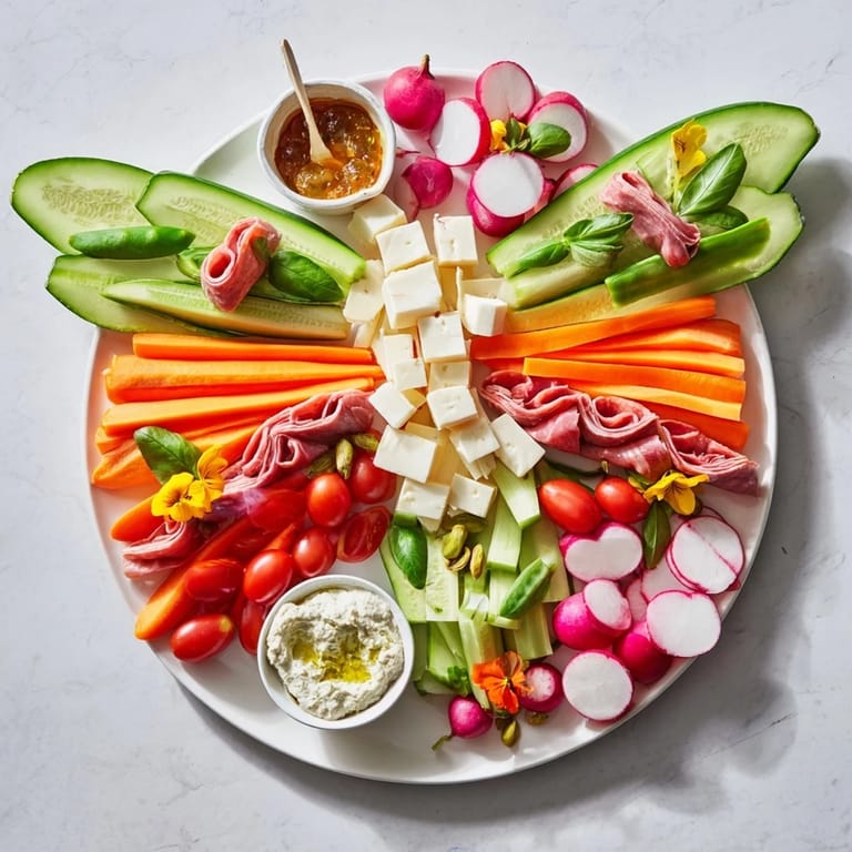 Close-up of the elegant Dragonfly Dance Appetizer Tray showing fresh ingredients, perfect for a party.