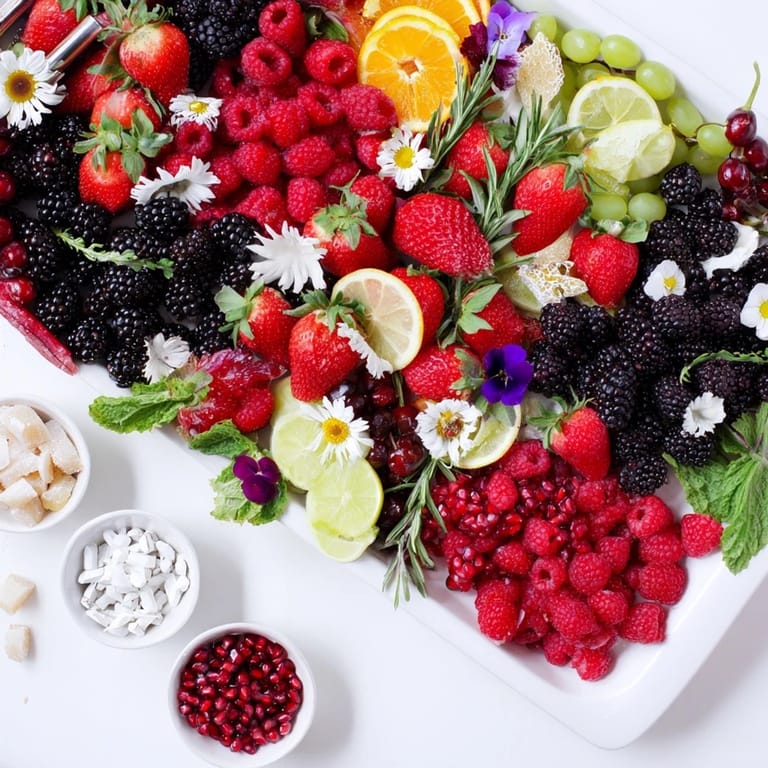 Beautiful Bubbly Bar New Years Eve array, featuring fresh fruit slices alongside herbs and optional treats.
