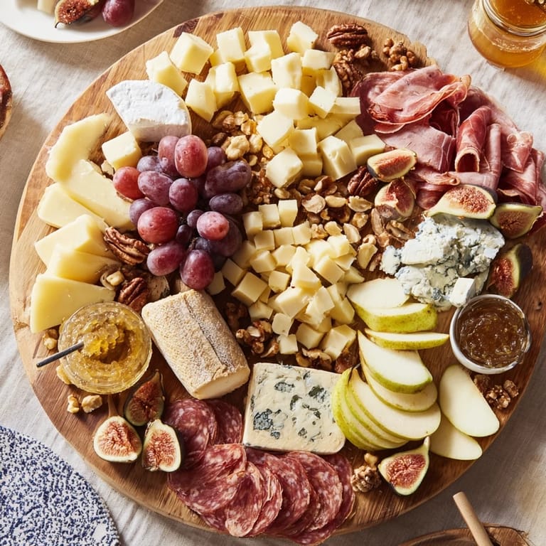 A bountiful 2026 Wine Pairing Board with a selection of fruits, cheeses, and charcuterie, ready to enjoy.