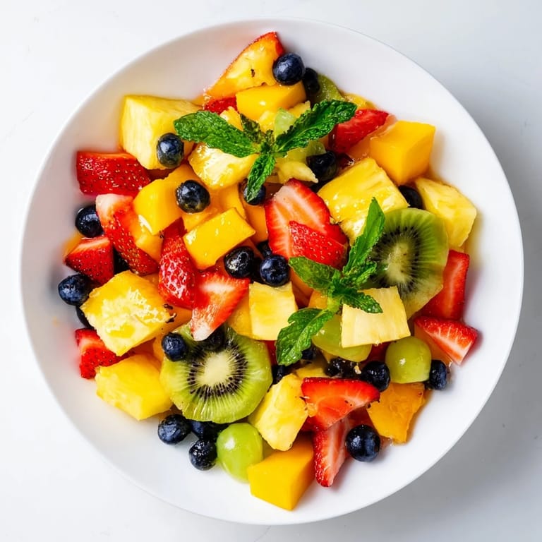 Brightly colored Tropical Pineapple Fruit Boat bursting with a sweet fruit salad, perfect for a tropical brunch.
