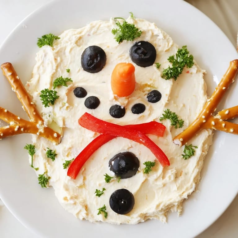 Festive Melted Snowman Dip Bowl, creamy and perfect for holiday party dipping with crackers.
