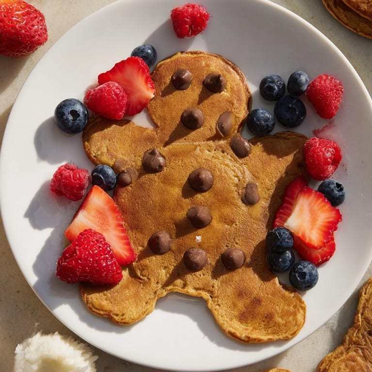 Delicious Gingerbread Boy Berry Board featuring a beautiful arrangement of pancakes and colorful berries.