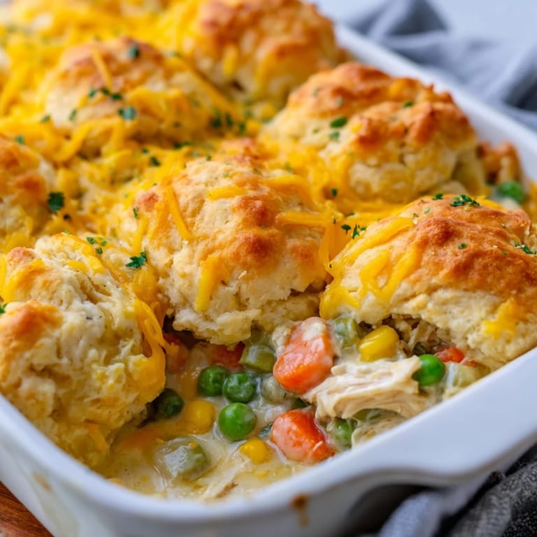 This comforting Chicken Cobbler features a creamy chicken filling beneath a flaky Red Lobster biscuit crust.
