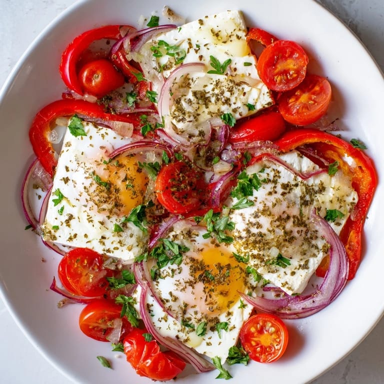 Mediterranean Baked Feta & Eggs garnished with fresh parsley, perfect for a flavorful brunch or dinner.