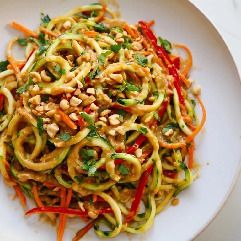 Enjoy a bowl of light and flavorful Zesty Peanut Zucchini Noodles, ready in minutes for a healthy meal.