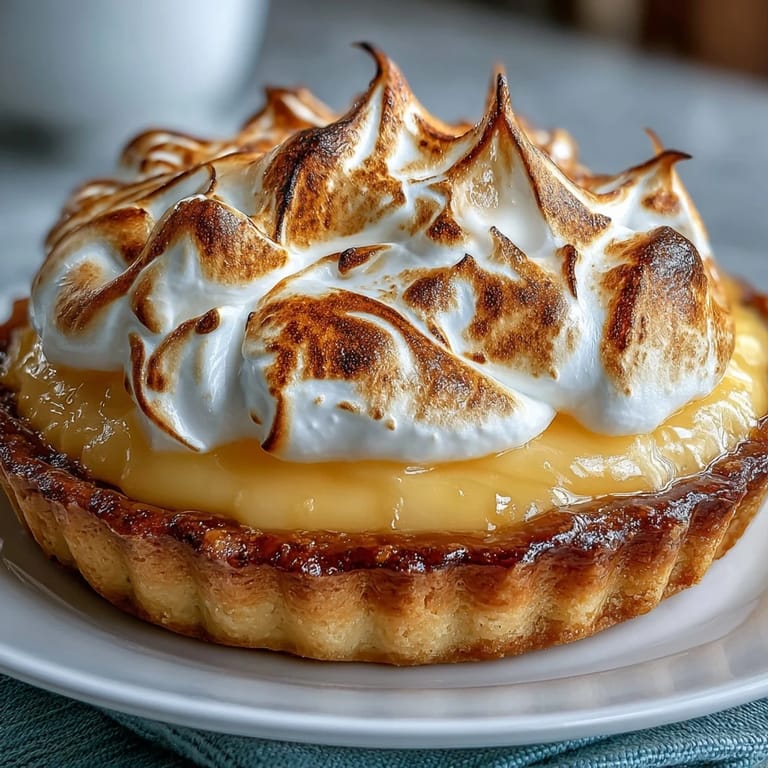 Freshly baked Lemon Meringue Pie garnished with lemon slices and powdered sugar.