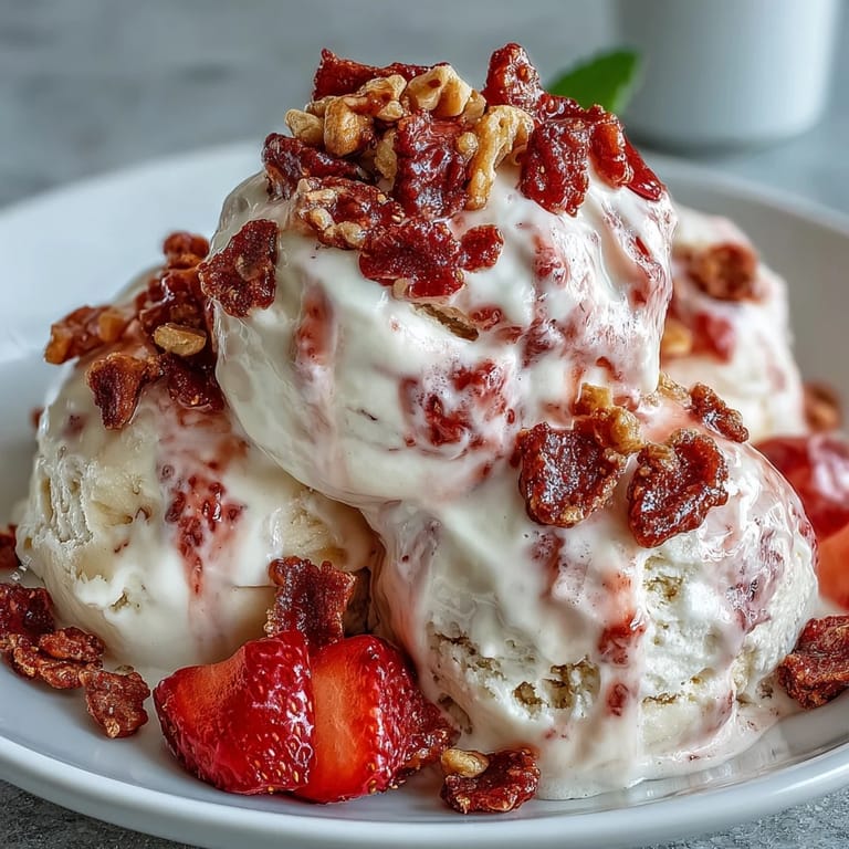 Homemade Strawberry & Banana Yoghurt Clusters served in a glass bowl, perfect for a refreshing frozen dessert snack.