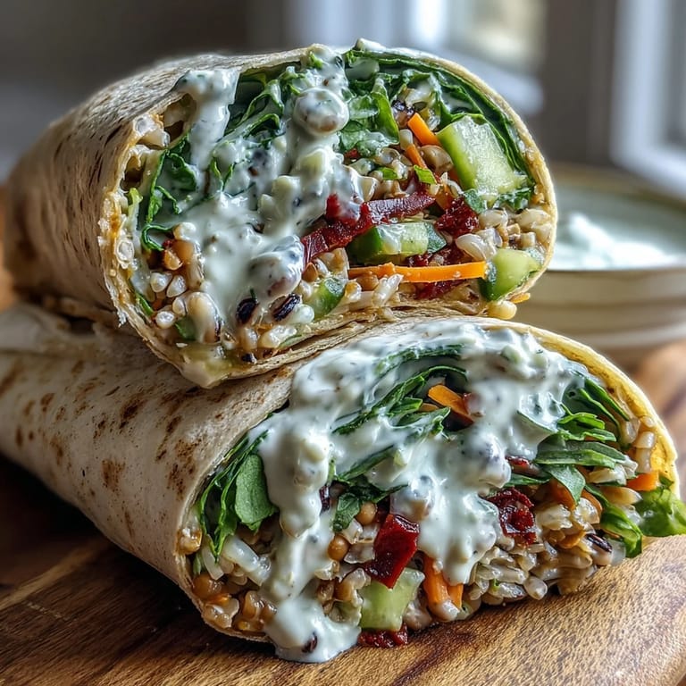 Hearty Black-Eyed Pea Wraps filled with brown rice, spinach, and fresh veggies, ready to eat on a picnic.