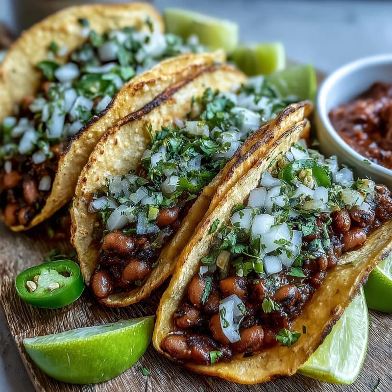 Black-Eyed Pea Tacos: würzige, pürierte Hülsenfrüchte in warmen Tortillas mit knackigem Gemüse.
