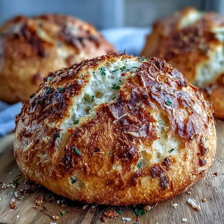 Slices of Perfect Parmesan Garlic Artisan Bread reveal a cheesy, garlicky crumb, ready for butter.
