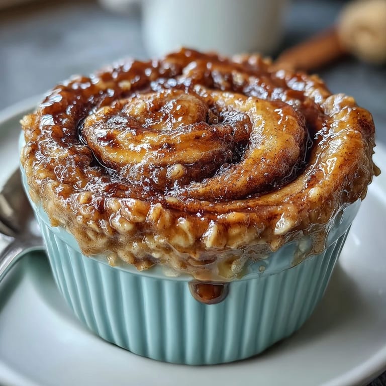 Saftige Cinnamon Swirl Protein Banana Baked Oats frisch aus dem Ofen, goldbraun gebacken und proteinreich.