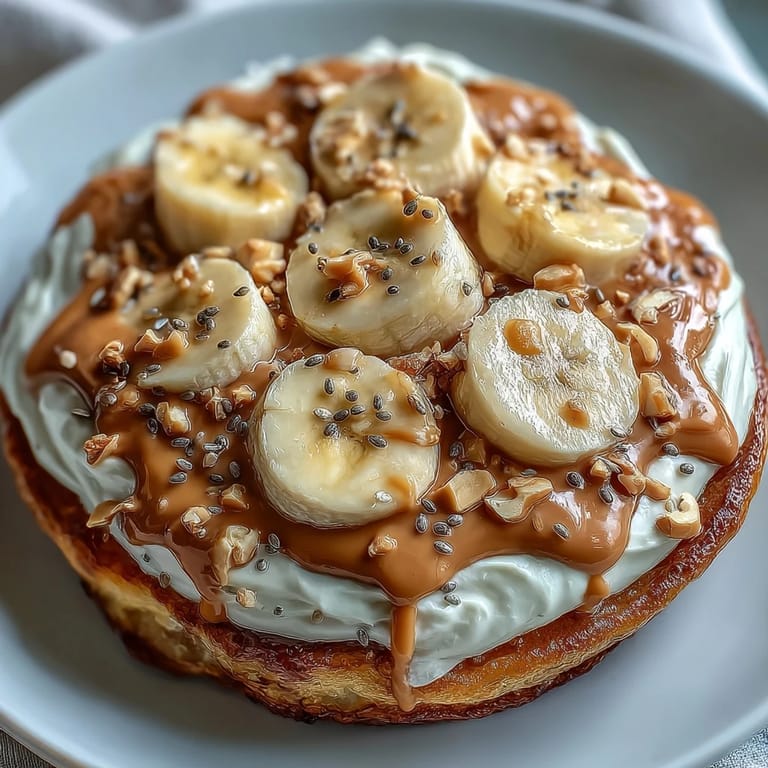 Genieße diesen High-Protein Breakfast Pizza Bowl als belegte Frühstücksschüssel mit Eiweiß-Pfannkuchen-Basis und cremiger Joghurt-Glasur