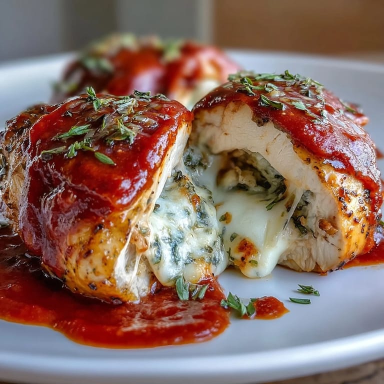 2. Keto-Hähnchenbrüste gefüllt mit klassischen Pizzageschmäckern: knuspriger Peperoni, cremiger Mozzarella und herzhafter Marinara, perfekt gebacken.  