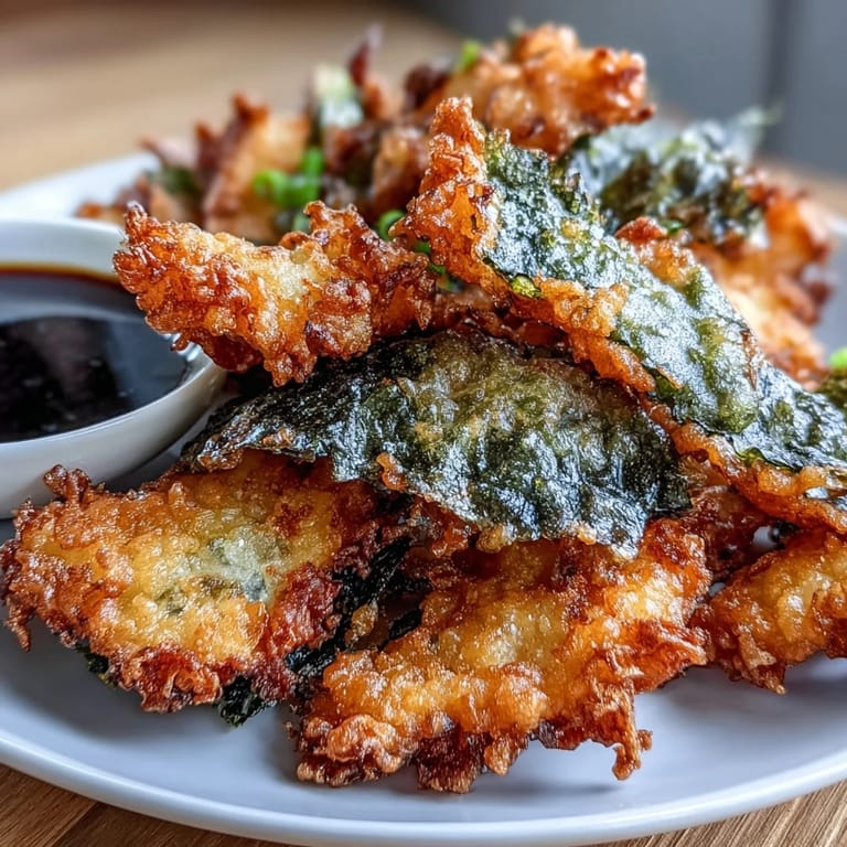 2. Frische Nori-Blätter in leichter Tempura-Panade frittiert, perfekt zum Eintauchen in würzige Sojasauce mit Sesam.