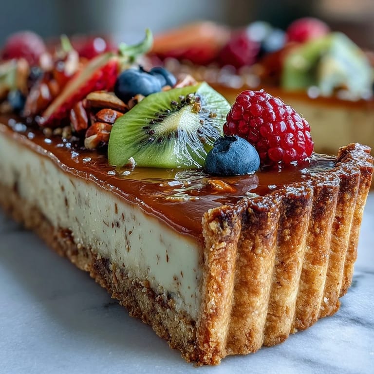 3. Knuspriger Kardamom-Custard-Tart mit cremiger, gewürzter Creme und saisonalem Obst.