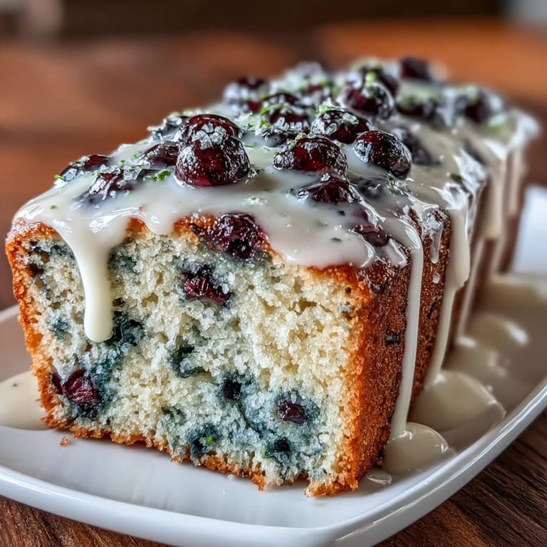 Ein goldbrauner Zitronenlaib mit saftigen Blaubeeren, perfekt für festliche Anlässe und gemütliche Nachmittage.