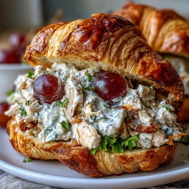 3. Frische Hähnchen-Trauben-Salate zwischen luftigen Croissants für ein perfektes Picknick-Mittagessen.