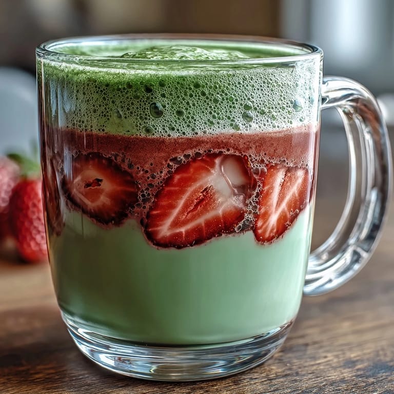 2. Cremiger Erdbeer-Matcha-Latte mit fruchtiger Süße und erdigem Matcha-Geschmack.  