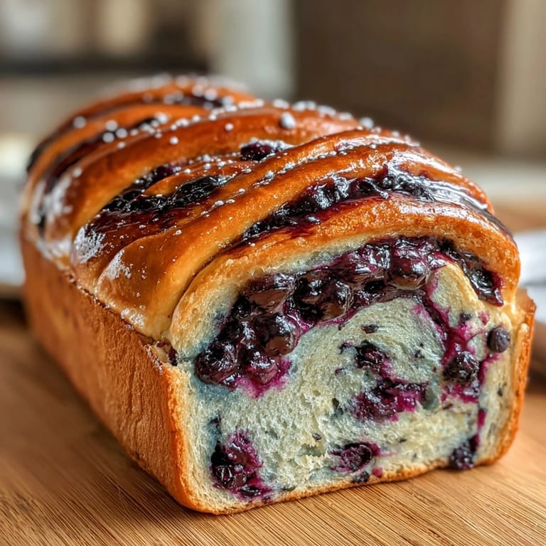 Duftendes Sauerteigbrot mit Zitronen- und Heidelbeer-Schleife, perfekt für ein süßes Frühstück.