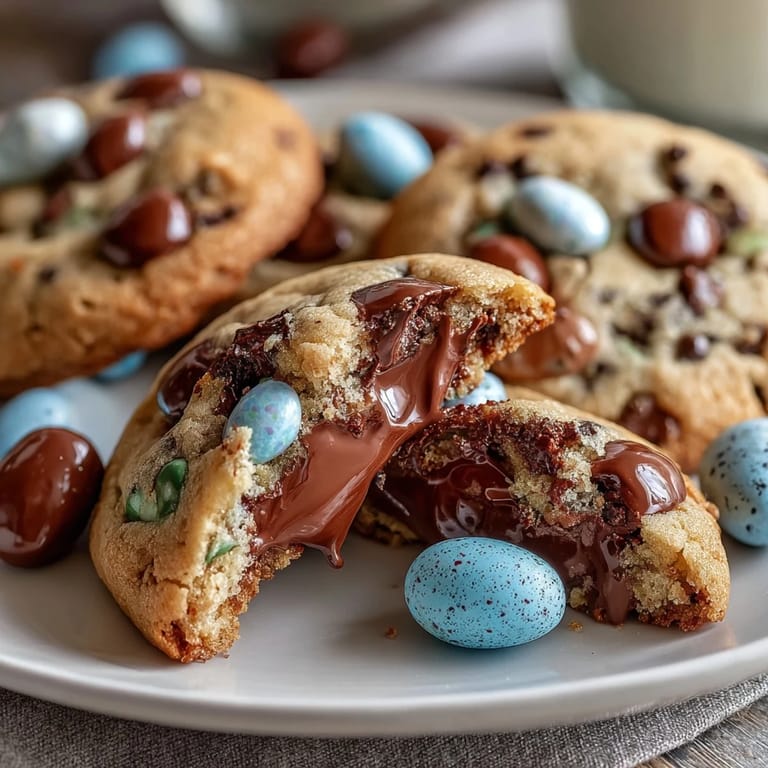 Knusprige und zähe Schokoladenkekse mit bunten Cadbury Mini Eggs, ideal für Frühlingsfeste.