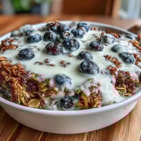 Ein herzhaftes Frühstücksauflauf mit Blaubeeren und griechischem Joghurt-Dreh, perfekt für einen nahrhaften Start in den Tag.